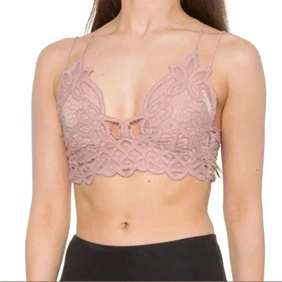 Free People Adella Lace Bralette Dusty Rose Size Small EUC - Picture 1 of 4